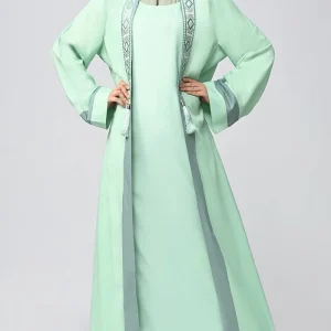 2-Piece Abaya with Tassel Shrug ·Lace Embroidery